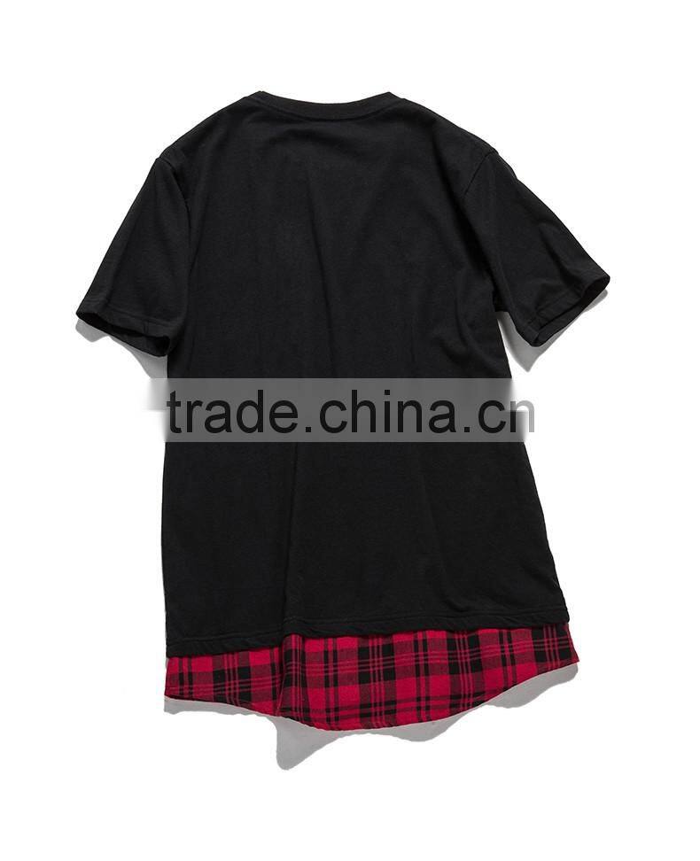 China factory 100% cotton cheap plain plaid color black Tee shirt men