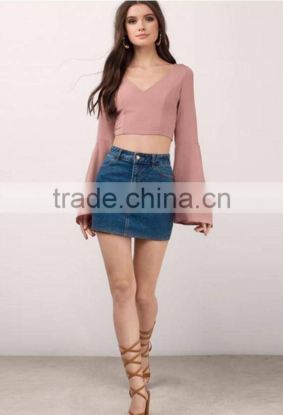 latest fashion women sexy crop tops stylish long sleeve backless top for women