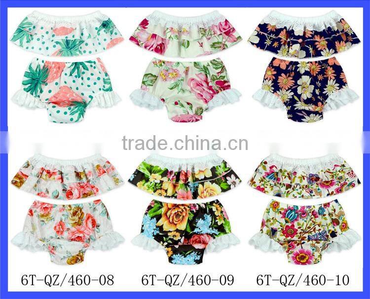 66TQZ460 Lovebaby Fancy Girl Ruffle Short Printed Flowers Pants Suits For Baby Gilrs Wear