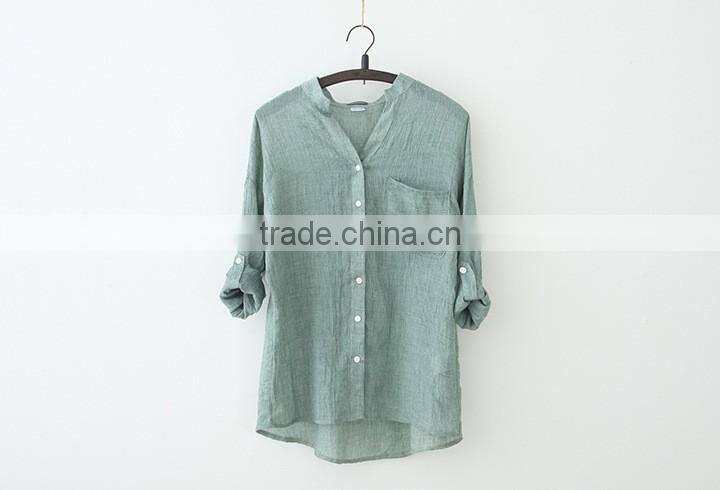 wholesale price summer sun protection Linen / cotton plain long shirts for women