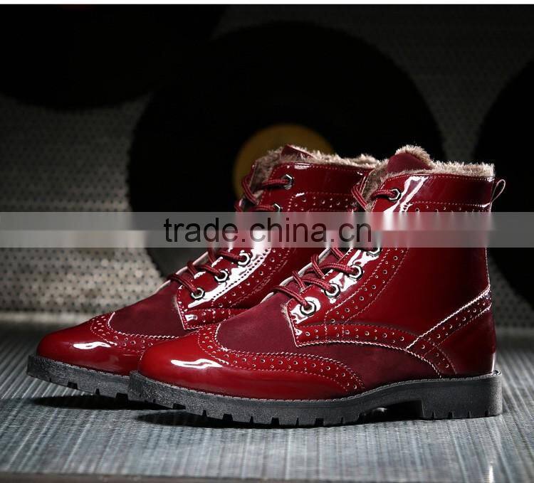 New Boots Mens Casual Patent Leather Winter Round Toe Martin Boots