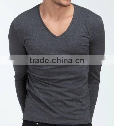 Men's long sleeve v-neck Pure color fashion R0026
