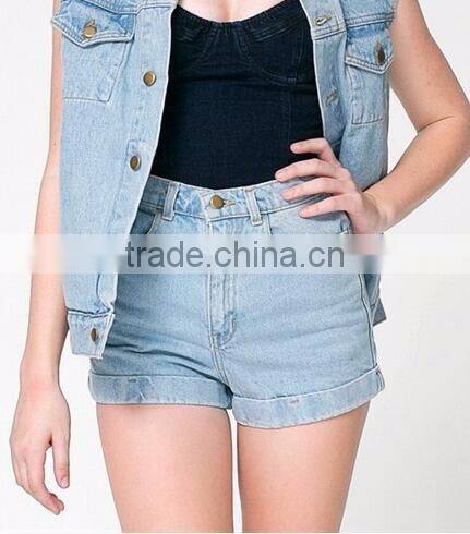 EY0609P Europe Style 2017 Ladies High Waist Retro Washed Denim Shorts