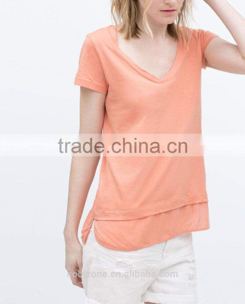 New style short sleeve round neck combined hem stringer tank top wholesale