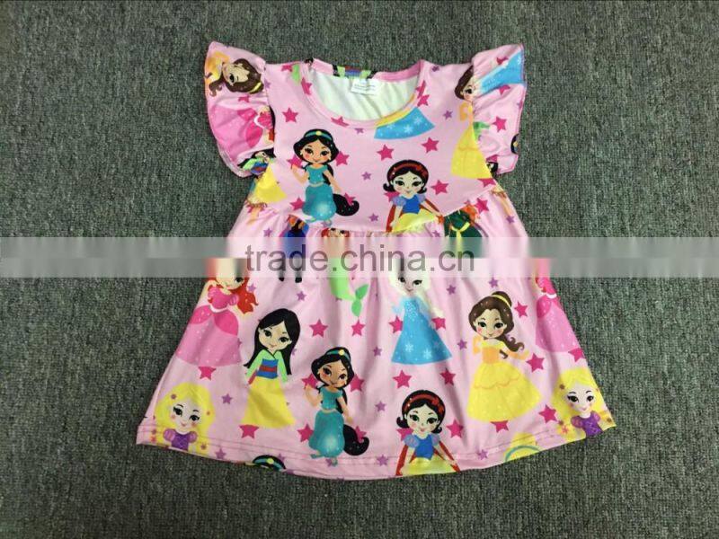 2017 new arrival flutter little girls spring summer wear princess print dresses