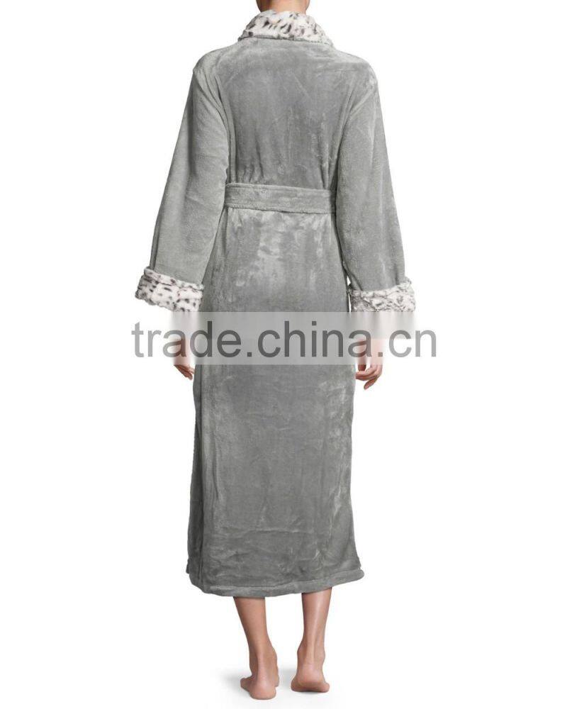 Long Lounge Robe bath towel robe for women faux fur trim dress gown