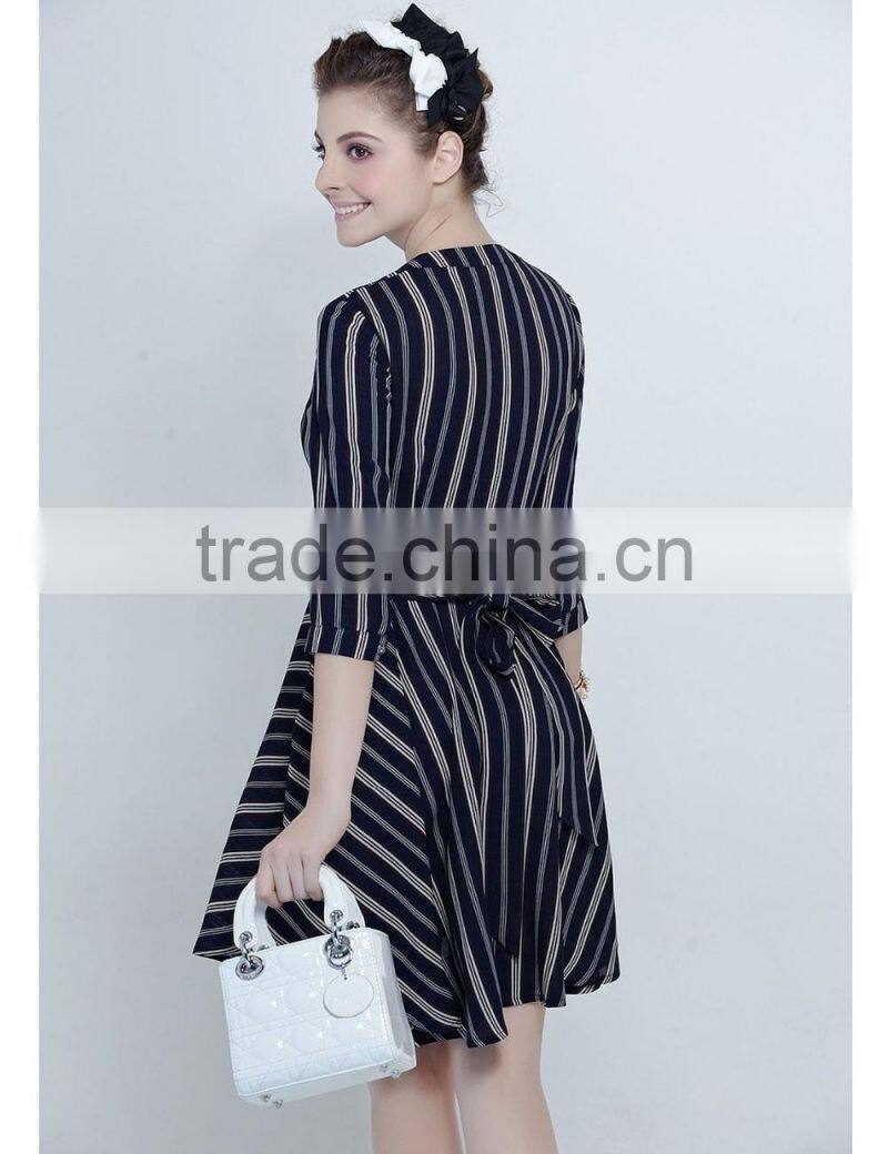 European style ladies spring v neck half sleeve strip dress