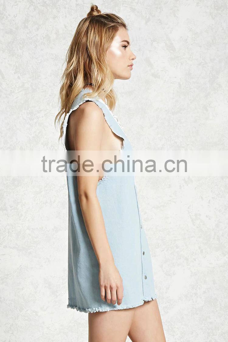 High quality sleeveless denim deep-v hollow sexy mini casual women summer dress