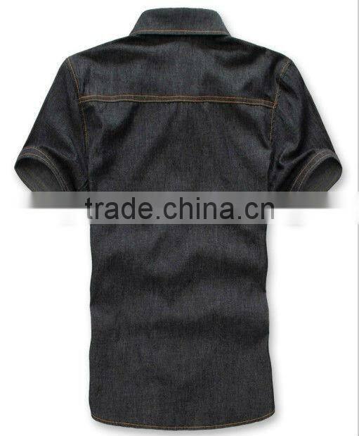 new mens 100%cotton slim washed black denim casual shirts with two chest pockets