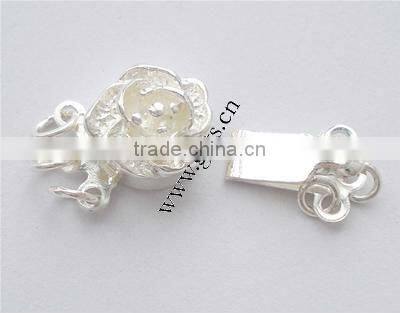 Sterling Silver Box Clasp, flower shape, layered, 3-strand, 8x14mm, Sold by PC