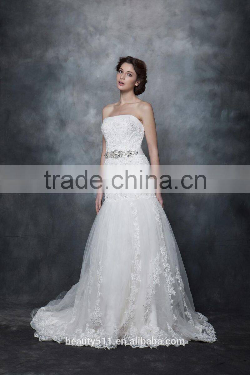 Mermaid Straight Neck With Beaded And Ribbon Sash Wedding Dress AS28602