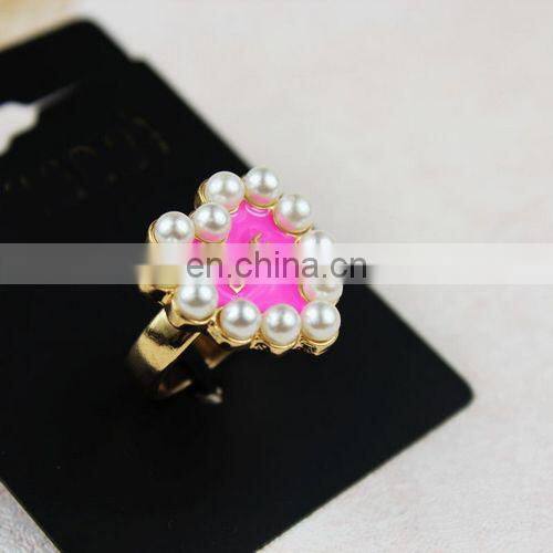 Fashion New Top Design Pearl Letters Heart Women's Gold Alloy Finger Ring