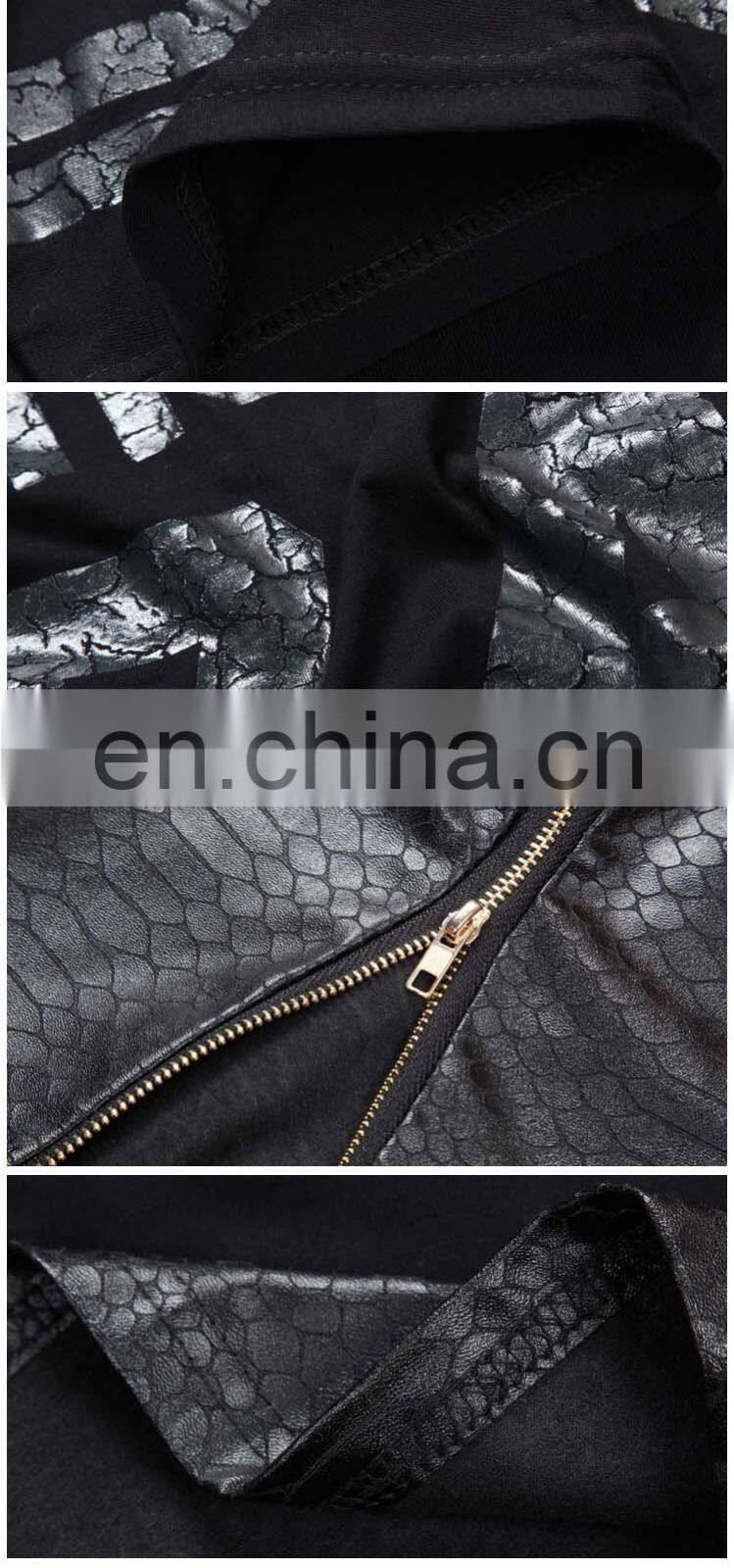 leather sleeves heat transfer logo 100% cotton longer men tshirt