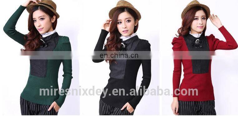 fashion slim fitted turtle-neck knitting sweater with pleated sleeve for office lady