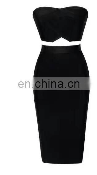 Women's sexy strapless two pieces bodycon midi bandage dresses christmas eve dresses