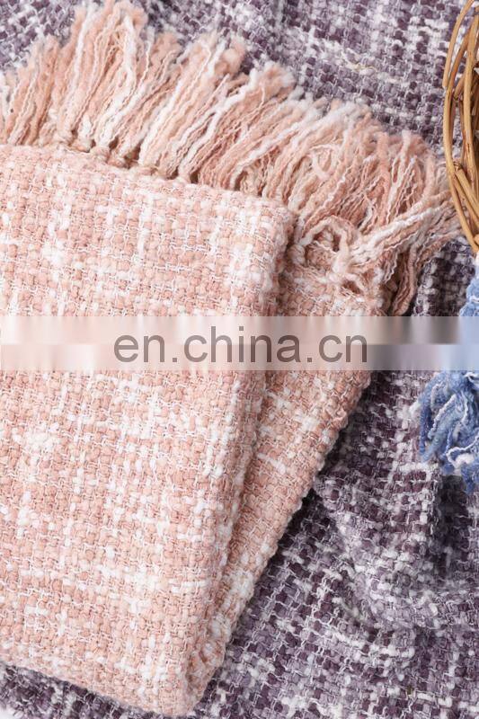 Wholesale High Quality Soft Pink Throw Blanket With Tassels For Home