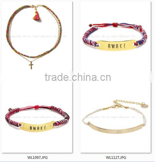 2015 Newest wax cord braid rock bangle heavy metal ancient charm bracelet for men