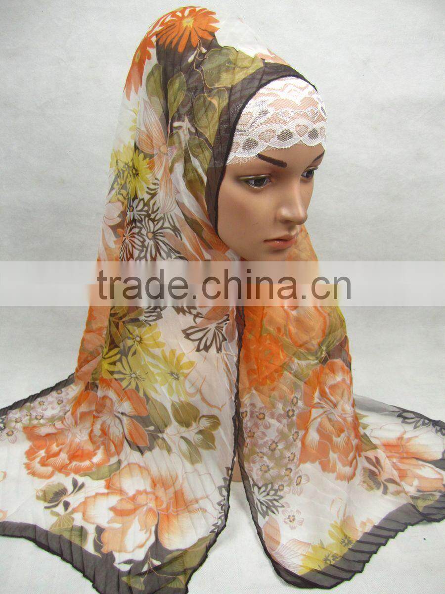 S497 NEW rumpled 40% silk and 60% LONG polyester MUSLIM SCARF