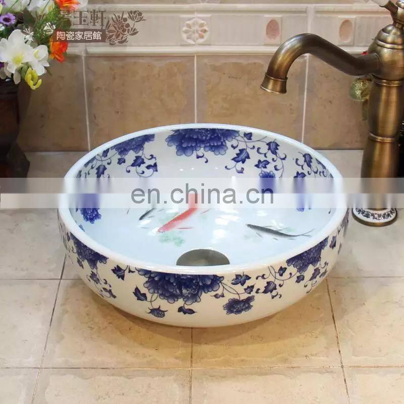 Ancient Ceramic Blue And White Bathroom basin Hand Wash Sink