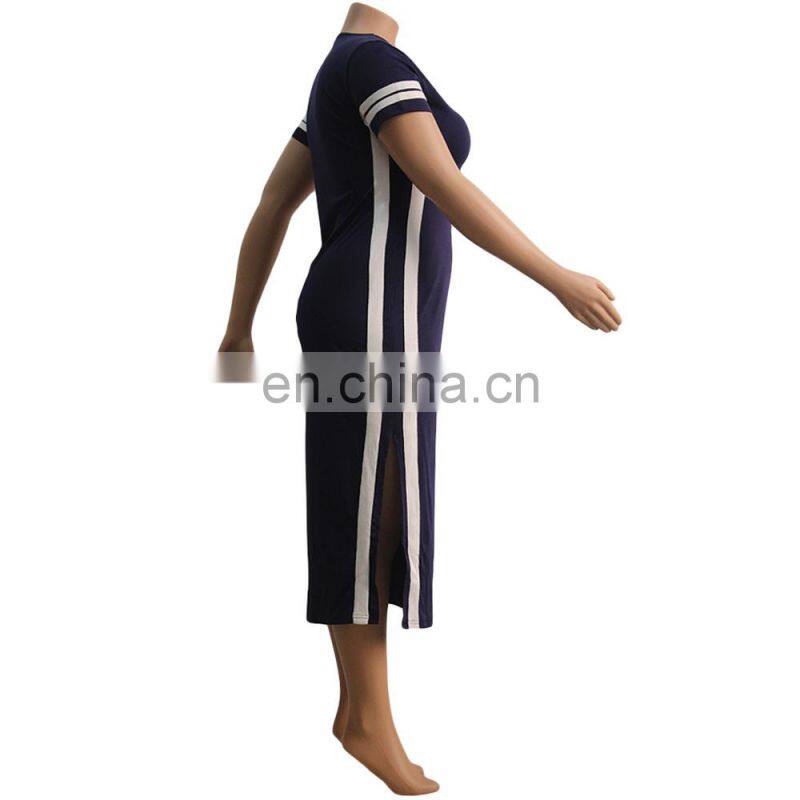 custom Plus Size Dress Skirts ladies dresses summer short sleeve Side split maxi solid bodycon dress women plus size clothes
