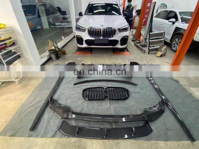 Runde Carbon Fiber Material Black Samurai Style Front Lip Rear Lip Side Skirt Grille Top Wing Spoiler For BMW X05 G05 Body Kit