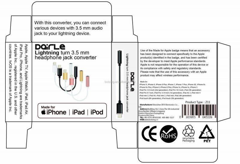 Used for iphone 7 MFI headphone adapter 8pins ios earphone jack audio adapter