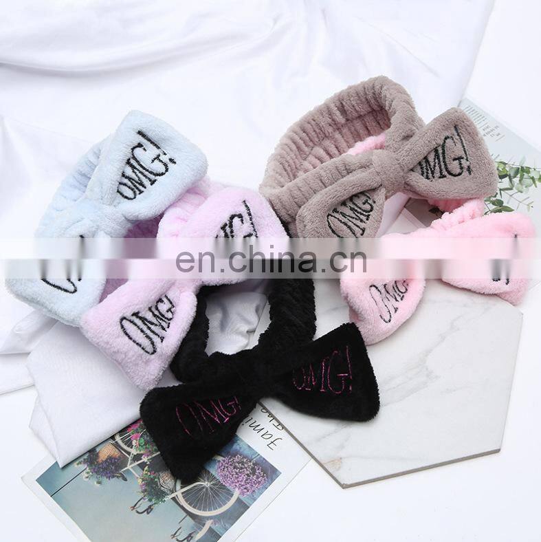 Soft OMG Letter Coral Fleece Wash Face Bow Hairbands For Women Girls Headbands Headwear Hair Bands Turban Hair Accessories
