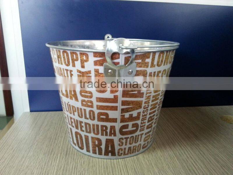 CMYK Logo 8L galvanized iron tin ice bucket, ice pails, beer bucket with openner