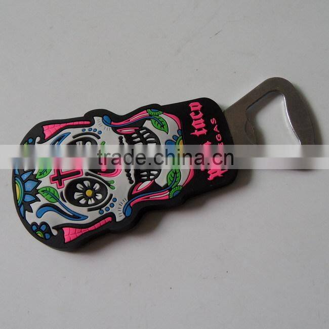 Soft pvc flower skull VEGAS souvenirs beer bottle opener fridge magnet