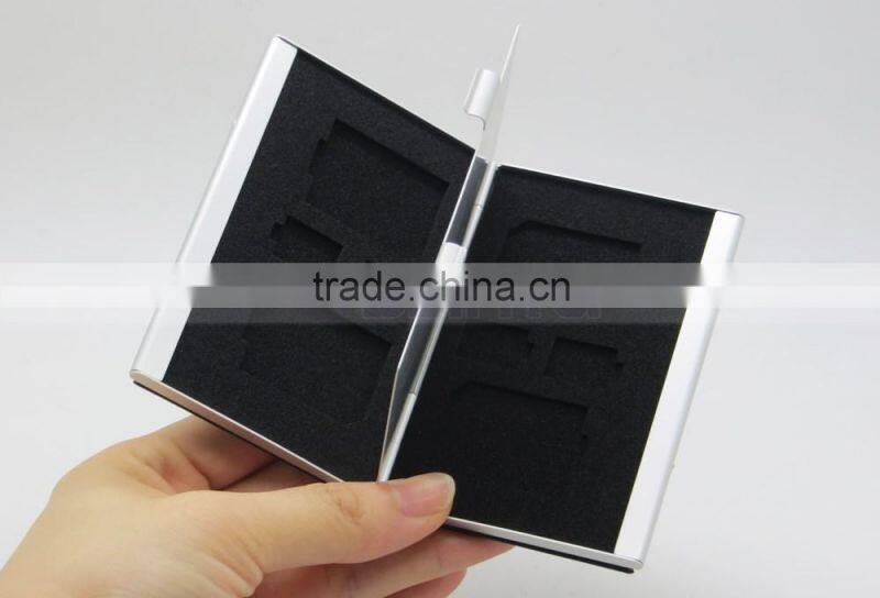 Leather Aluminum EVA Memory card Carrying Case for 4x SD Card and 4x TF Card