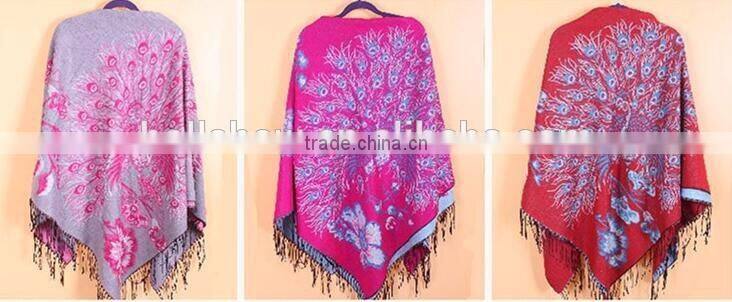 Wide Square Jacquard Peacock Stole Shawl Scarf