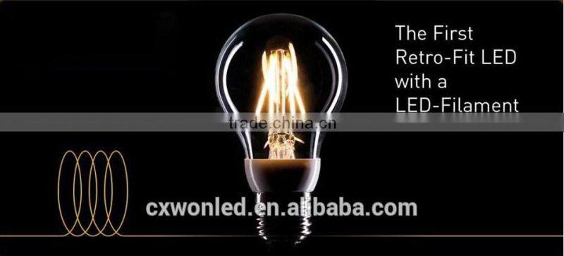 High brightness 50000hrs lifetime led filament bulb light ce rohs ul e27 e14 b22 6w led filament bulb for indoor decoration