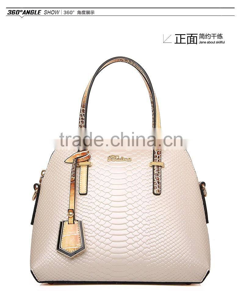 Fashion snake skin pattern ladies' leather handbag at low price
