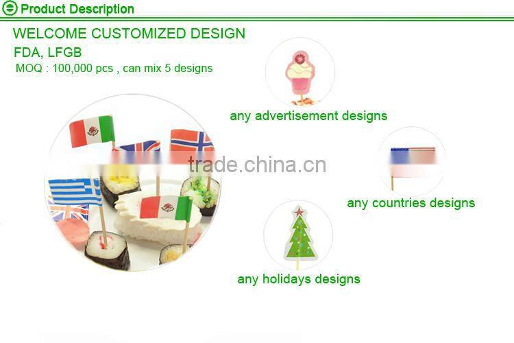 Custom Printing Country Flag Toothpicks, Party Flag Picks, Cocktail Flag Toothpicks