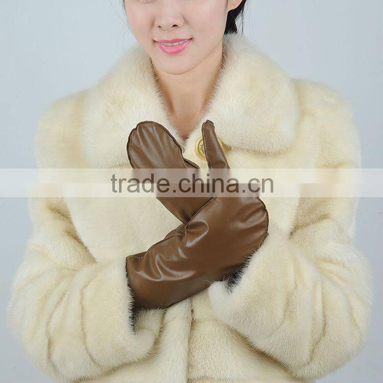 brown color fashion Leather ladies/ women dresses leather Mitten