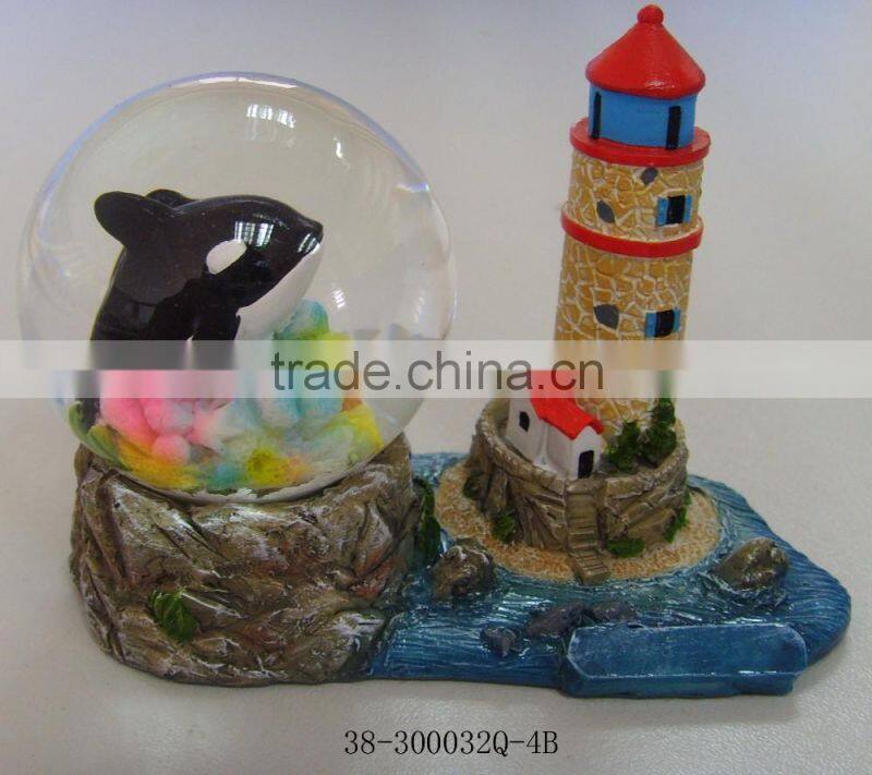 polyresin whale and light house water globe