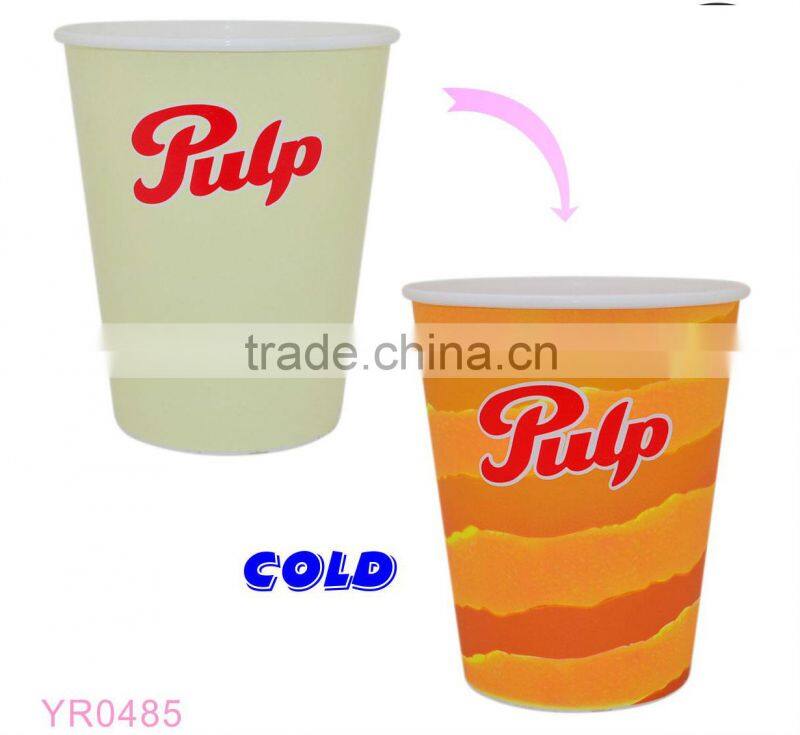 Cold reactive color change plastic coffee cup with customized logo