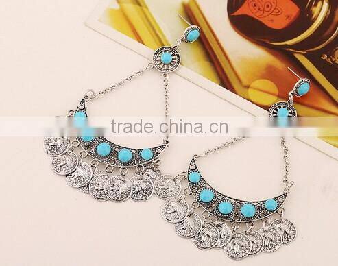 >NEW SW16589 handmade drop bead earrings coin fringe earrings/