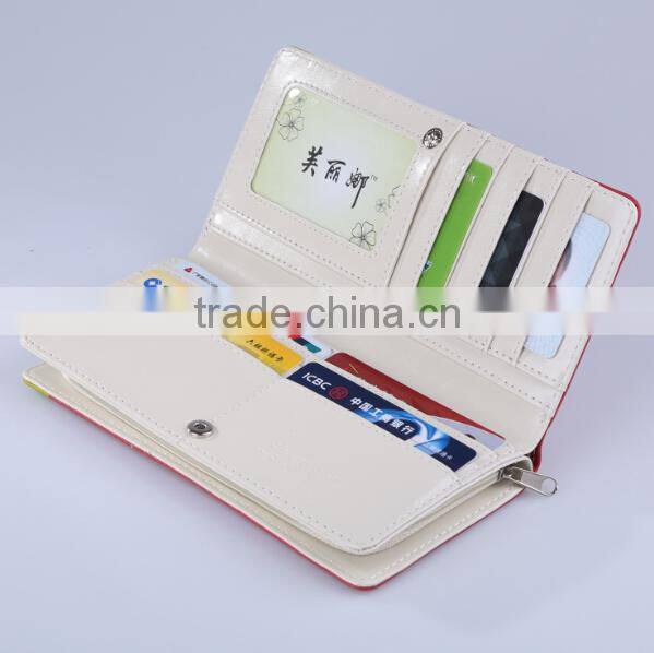New Arrival Red Flower Printed Brand Lady Wallet/Colorful and Fashion multifunction PU Leather Printed Women Wallet