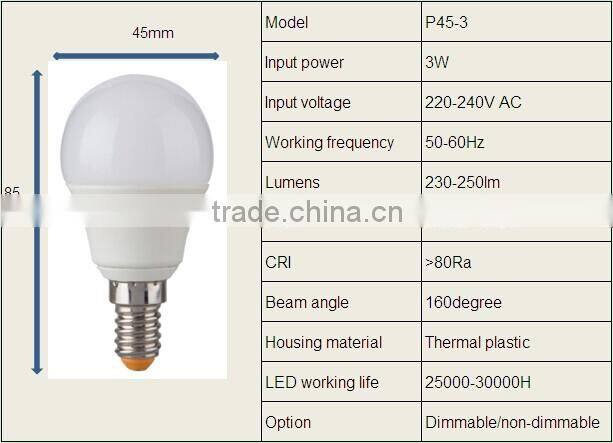 P45 LED Light Bulb 3W E27 160 Degree Mini Globe Bulb