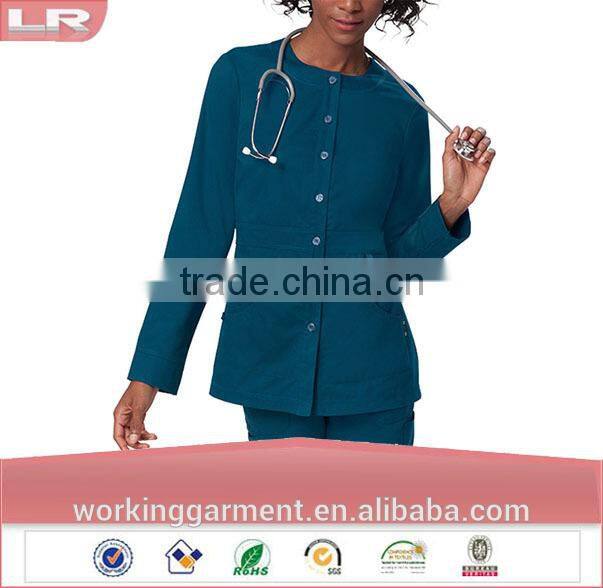 Wholesale OEM Hotsale Fashion Women's Olivia Round Neck Solid Scrub Jacket / Hospital Uniform