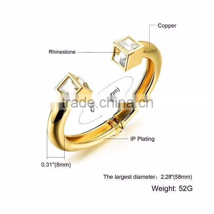 gold plating fashion 2016 girl rhinestone cuff bangle