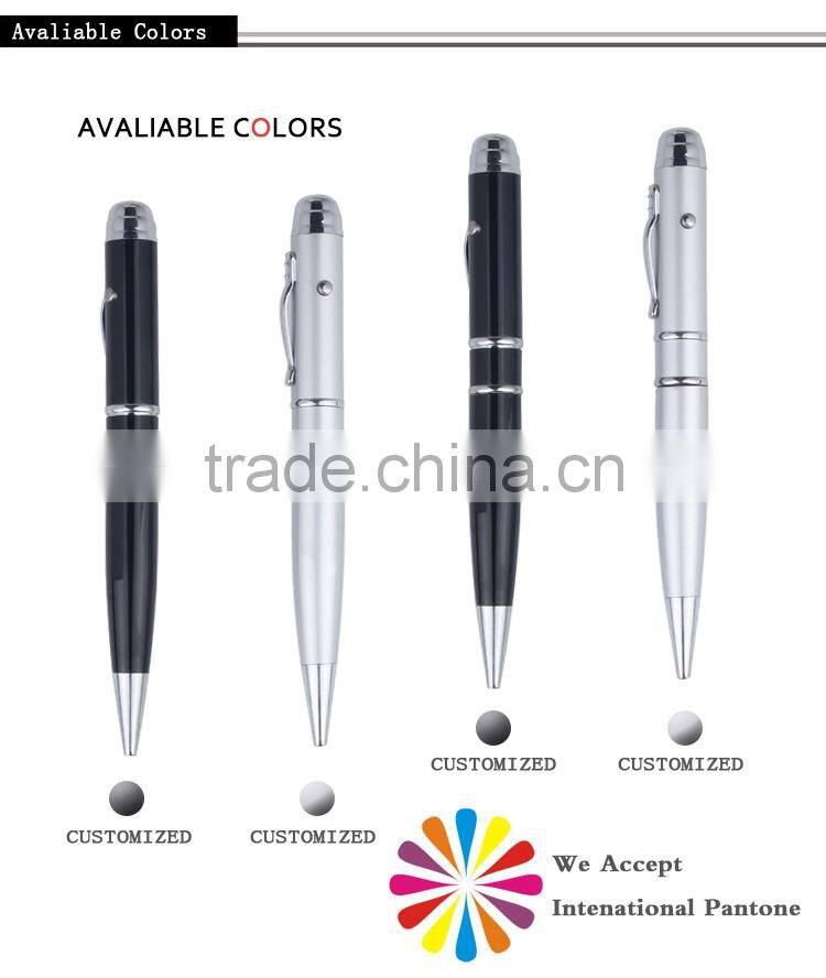 Excellent quality aluminium usb ballpoint pen with laser pointer free sample 2gb