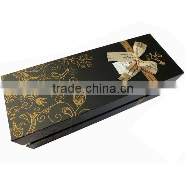 Hot stamping and decorated with ribbon laminating paper gift box for wine packaging supplier in Guangzhou China