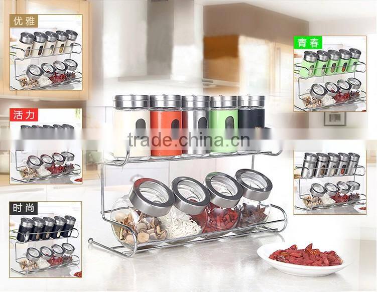 5pcs Clear Glass Spice Shaker With Stainless Steel Shelf