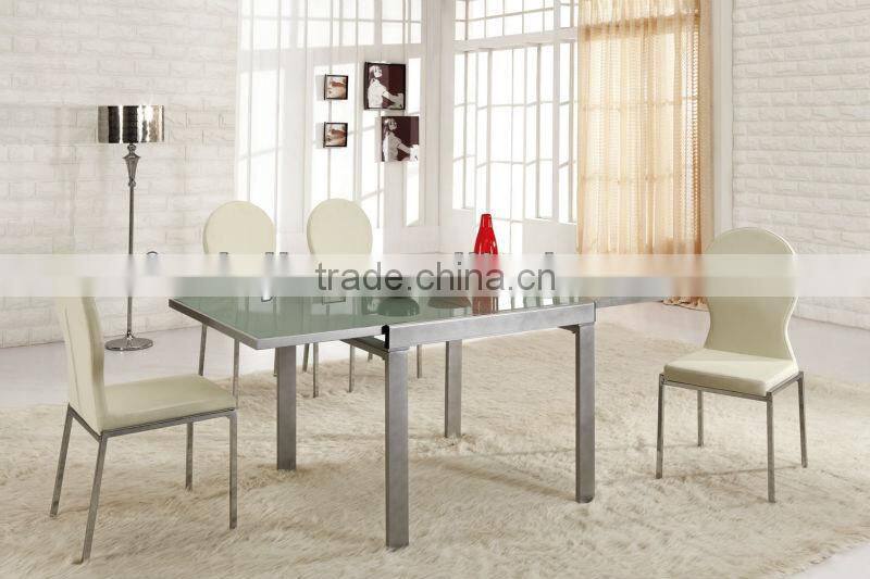 XjL833 Wholesales Modern Large Extendable Crystal Tempered Glass Dining Table, High-carton Steel Dining Room Table