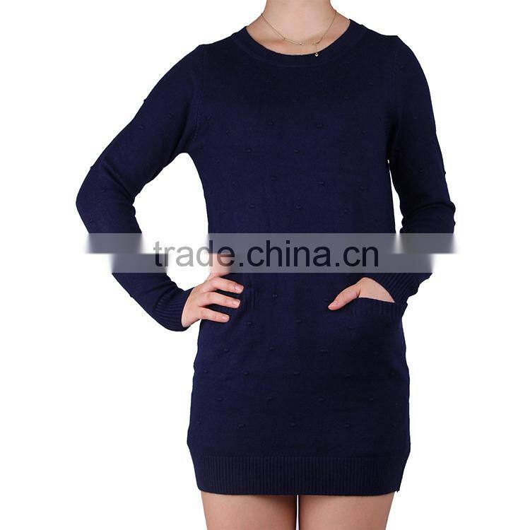 Hot sale 2015 latest pocket fashion women long sleeve pullovers loose tumper casual swerter knitwear