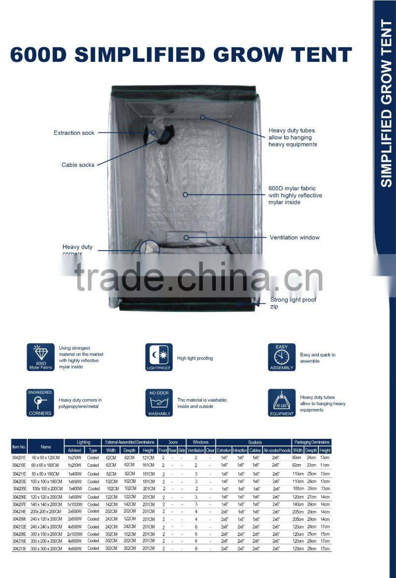 Factory Direct Supply Indoor Hydroponics Highly Reflective Fabric 600D Mylar Plant Grow Tent