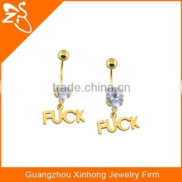 Wholesale HOT design high polishing zircon letter piercing belly button ring