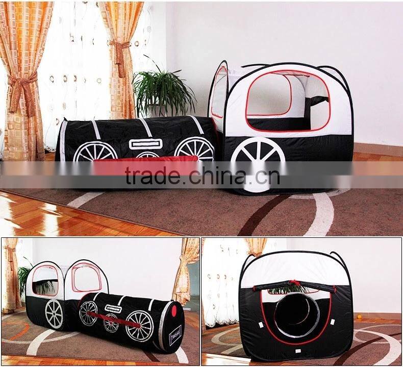 Funny kids playing cartoon train tent